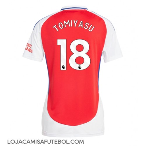 Camisa de Futebol Arsenal Takehiro Tomiyasu #18 Equipamento Principal Mulheres 2024-25 Manga Curta